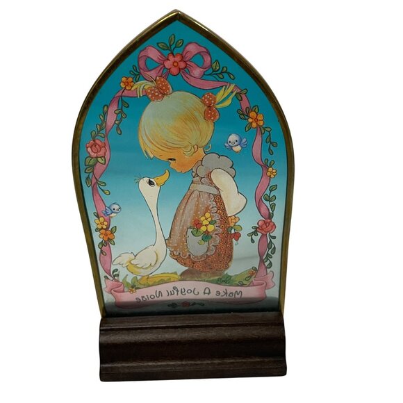 Vintage Precious Moments Noise Arch Plaque 6 1/2" Make A Joyful Girl Goose Wood - Picture 7 of 8